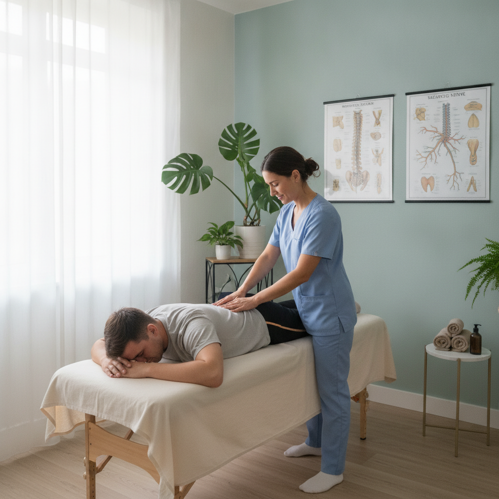 Chiropractic Clinic Mesa AZ patient receiving gentle sciatica care from a chiropractor in a modern clinic