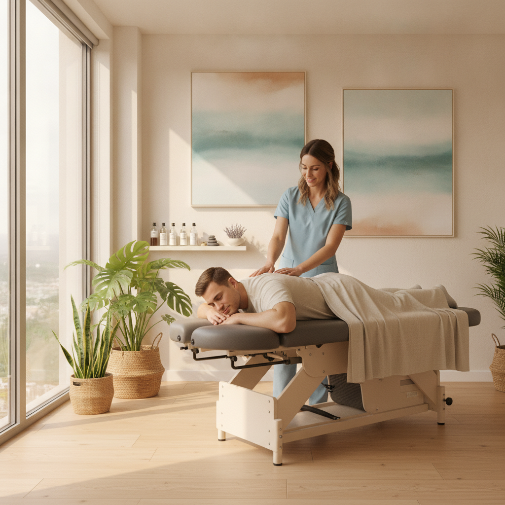 A chiropractor performing a wellness-based adjustment in a bright, modern clinic, illustrating Chiropractic Care Mesa AZ for local patients